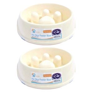 NEW 9” Slow Feeder Dog Bowl 2 Cup Capacity Cream, 2 Bowls